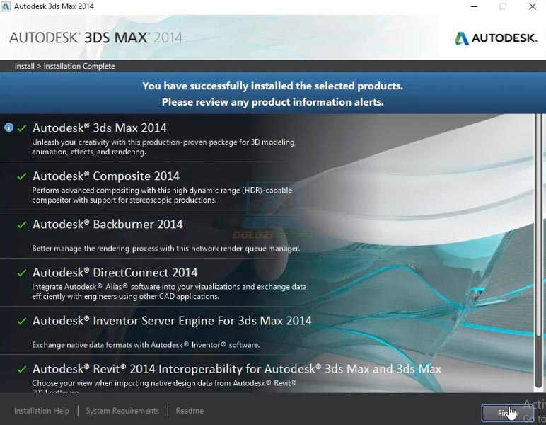 Hoàn tất cài đặt phần mềm 3DS Max 2014
