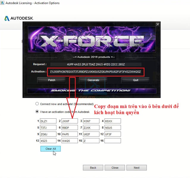 Ta Copy đoạn Key vừa tạo rồi dán vào phần mềm 3DS Max 2016 như hình sau đó nhấn Next