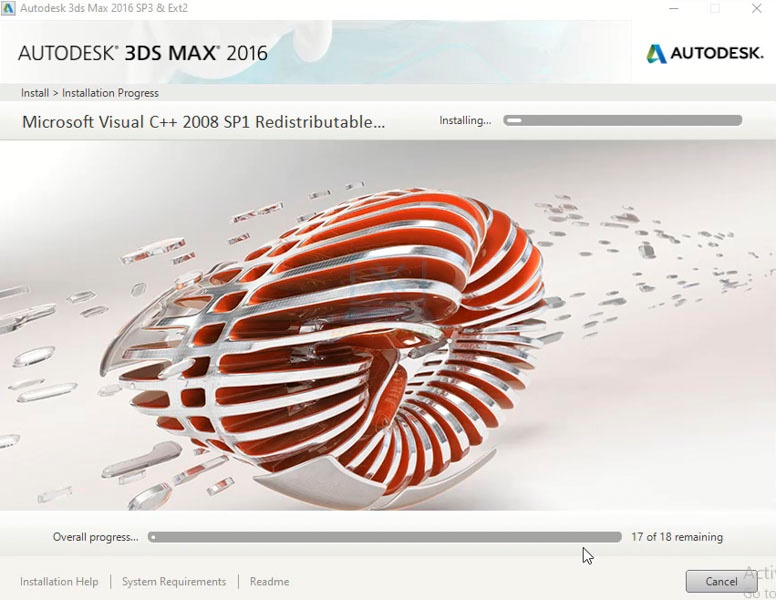 Đợi cho phần mềm 3DS Max 2016 cài đặt hoàn tất