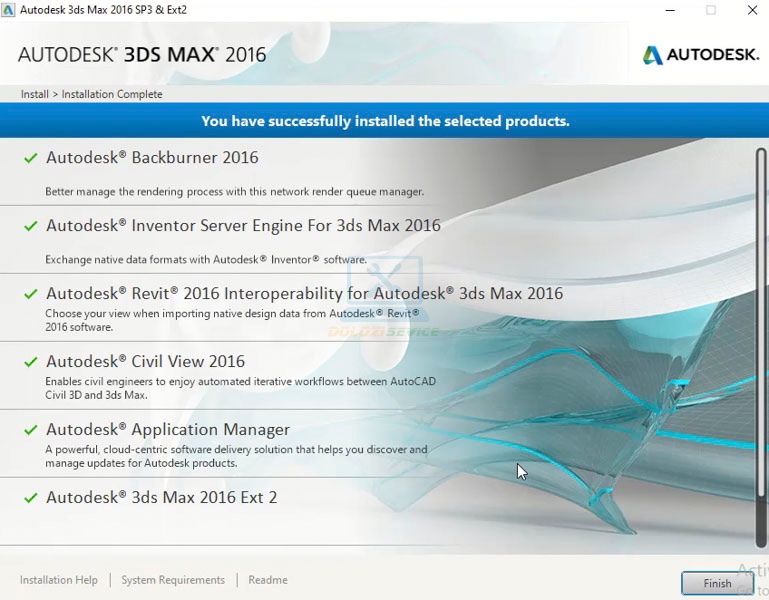 Hoàn tất cài đặt phần mềm 3DS Max 2016