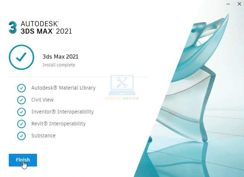 Hoàn tất cài đặt 3DS Max 2021 ta chọn Finish