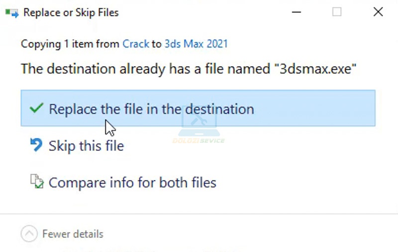 Chọn Replace the file in the destination