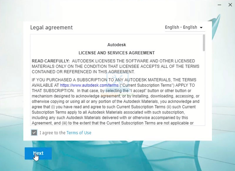 Ta chọn I agree to the Terms of User sau đó nhấn Next