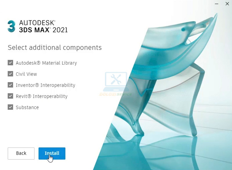 Để mặc định tiếp tục chọn Install để cài đặt 3DS Max 2021