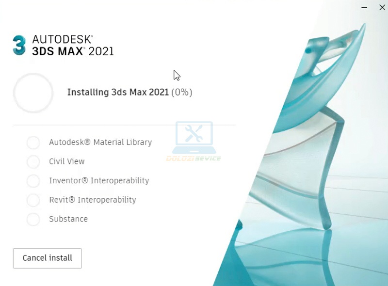Đợi cho phần mềm 3DS Max 2021 cài đặt hoàn tất