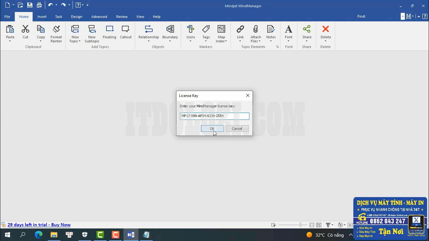 Nhập số License Key
