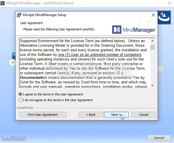 Chọn  I agree to the terms in the User Agreement sau đó nhấn Next