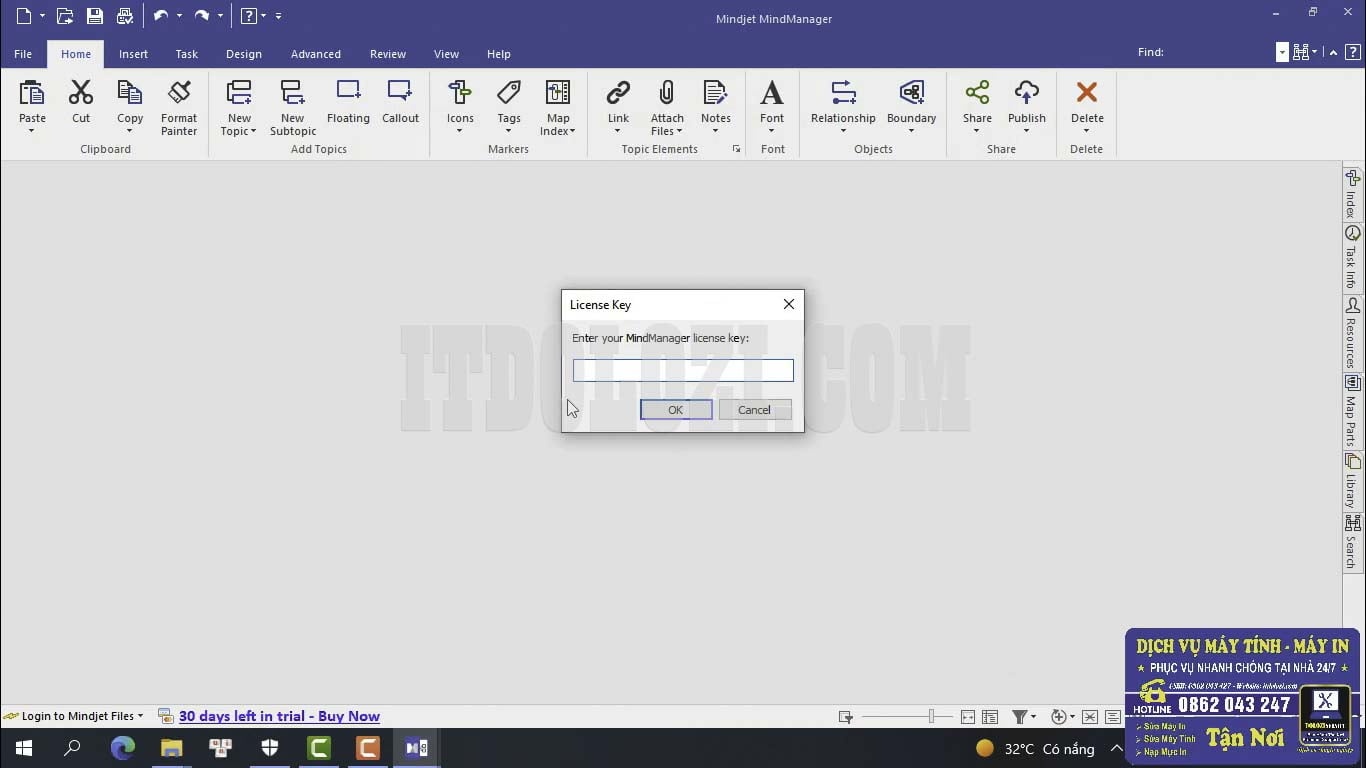 Hiển thị ô để nhập License Key