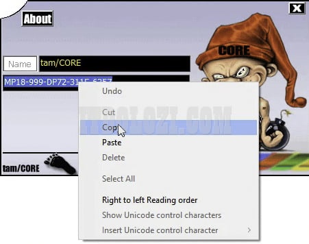 Click chuột trái vào ô để thay đổi License Key, Click chuột phải để Copy License Key