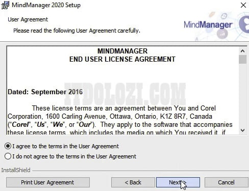 Chọn  I agree to the terms in the User Agreement sau đó nhấn Next