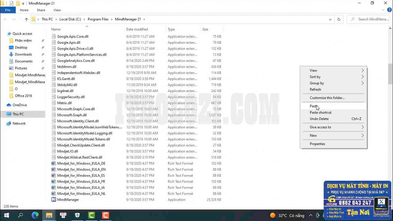Dán file kích hoạt vào thư mục cài đặt Dán File vừa Copy vào thư mục cài đặt Mindjet MindManager 2021