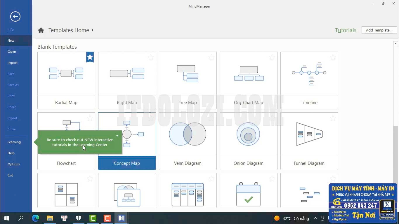 Giao diện sau khi kích hoạt Giao diện phần mềm Mindjet MindManager 2021