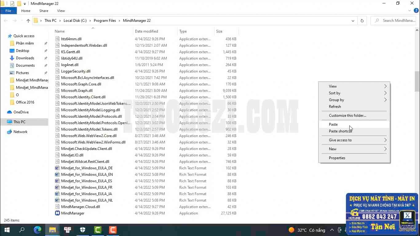 Dán File vừa Copy vào thư mục cài đặt Mindjet MindManager 2022