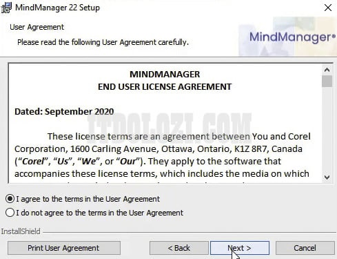 Chọn  I agree to the terms in the User Agreement sau đó nhấn Next