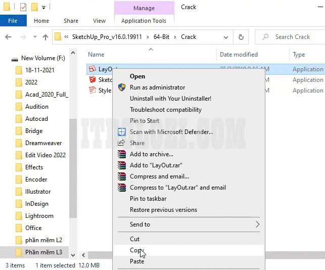 Ta tiến hành Copy File LayOut trong thư mục kích hoạt