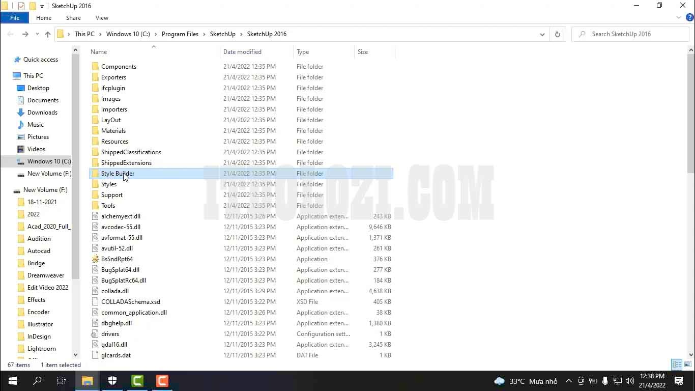 Dán File vừa Copy vào thư mục Style Builder trong Sketchup 2016