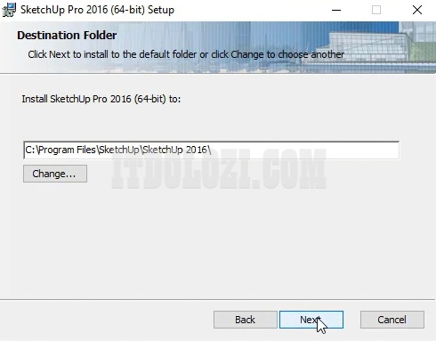 Chọn thư mục cài đặt Sketchup 2016