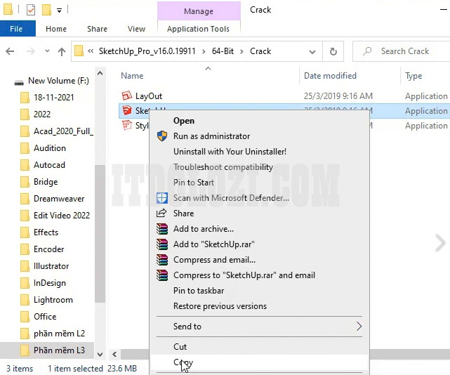 Copy File Sketchup trong thư mục kích hoạt
