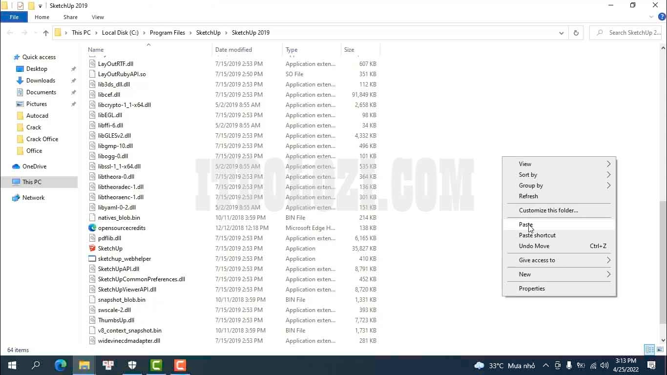 Dán 3 File vừa Copy vào thư mục cài đặt Sketchup 2017