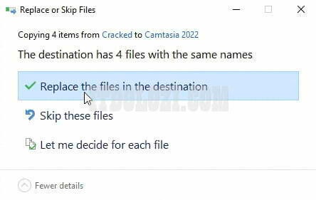 Ta chọn Replace the file in the destination