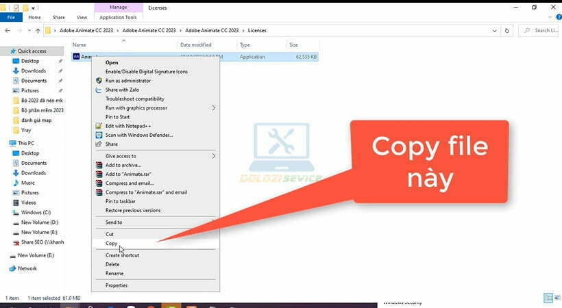 Copy file kích hoạt Animate 2023
