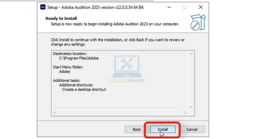 Chọn Install Audition 2023