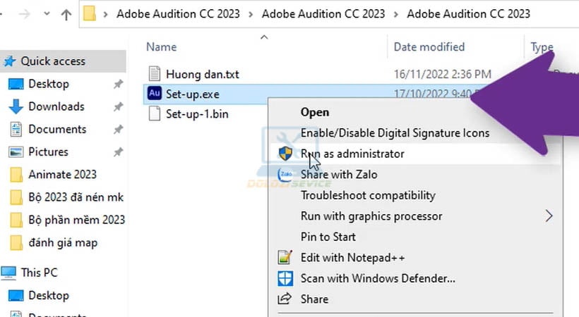 Chạy file setup Audition 2023