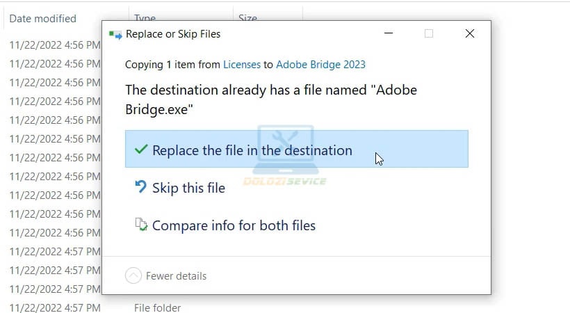 Chọn Replace the file
