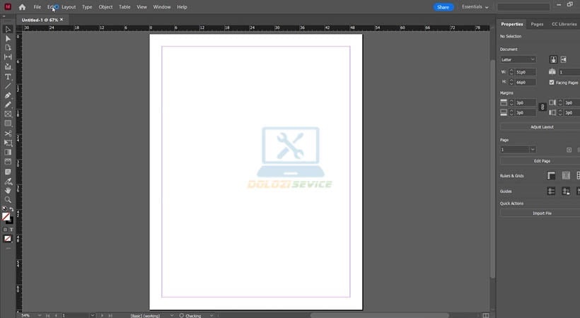 Giao diện phần mềm Adobe InDesign 2023 sau khi kích hoạt