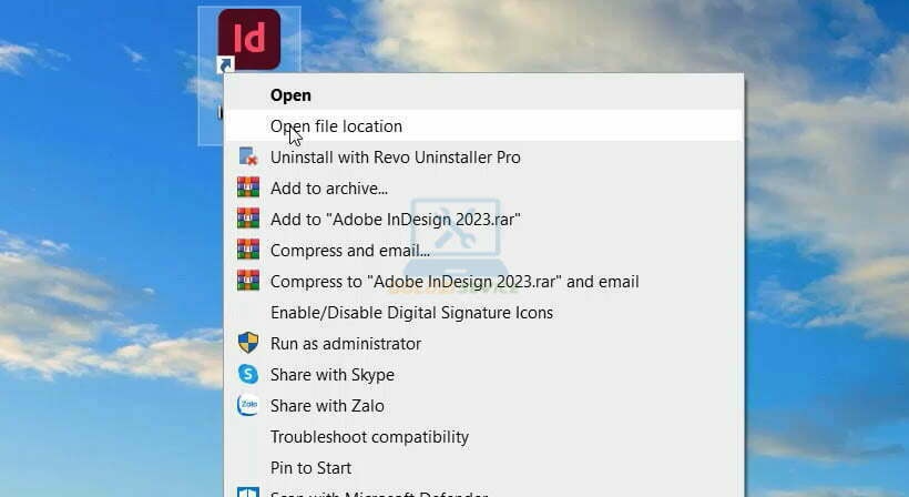 Mở vị trí file cài đặt Indesign 2023
