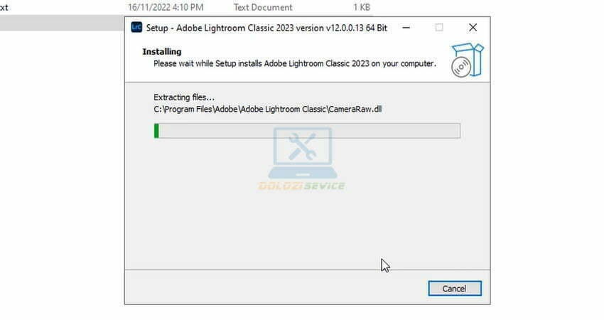 Chờ phần mềm Adobe Lightroom 2023 được cài đặt