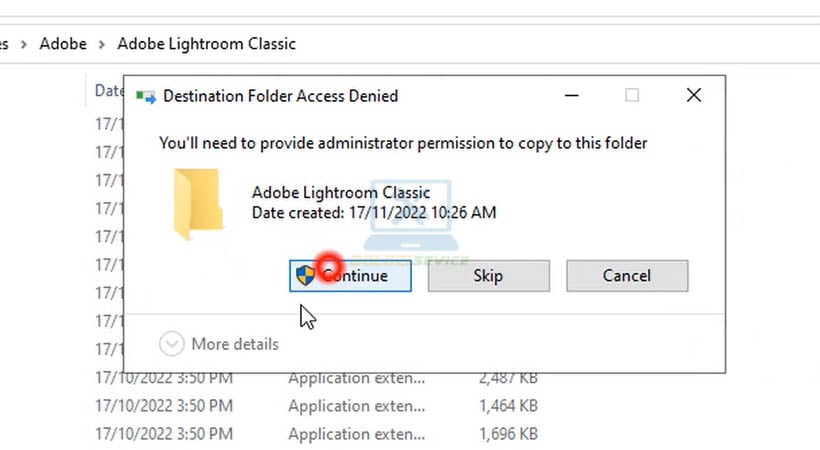 Chọn Continue hoàn tất kích hoạt Adobe Lightroom 2023
