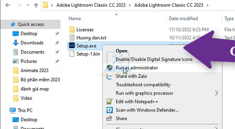 Chạy file Setup Adobe Lightroom 2023