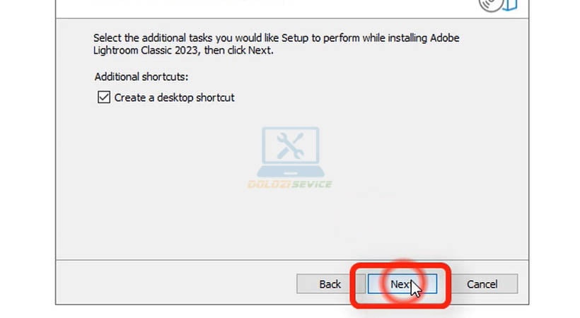 Chọn Next trong quá trình cài đặt Adobe Lightroom 2023