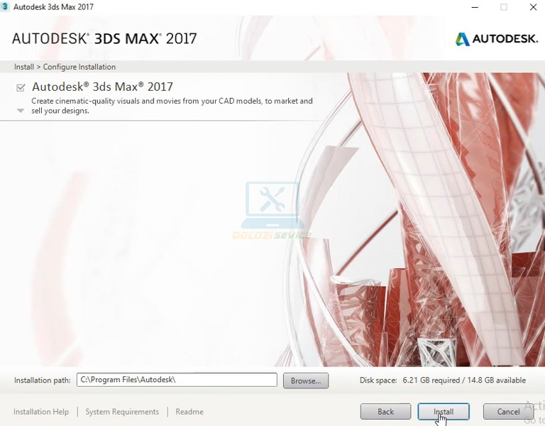 Nhấn Install để bắt đầu cài đặt phần mềm 3DS Max 2017 Nhấn Install để bắt đầu cài đặt phần mềm 3DS Max 2017