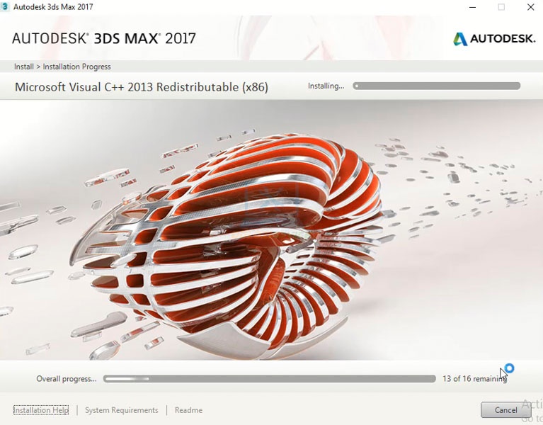 Đợi cho phần mềm 3DS Max 2017 cài đặt hoàn tất Đợi cho phần mềm 3DS Max 2017 cài đặt hoàn tất