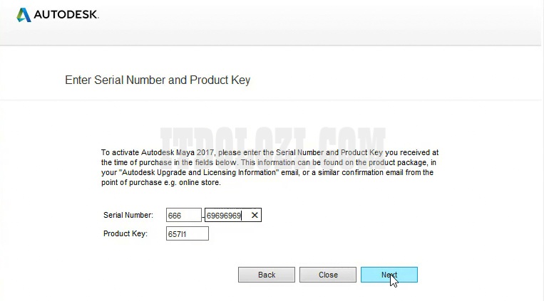 Nhập số Serial Number: 666-69696969 và Product Key: 657I1 sau đó nhấn Next