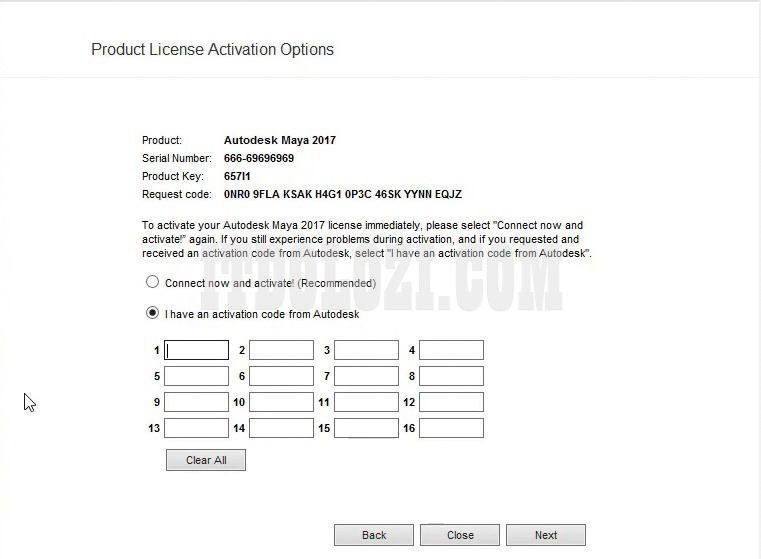 Chọn I have an activate code from Autodesk sau đó nhấn Next