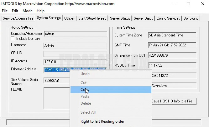 Tiếp theo  ta vào System Settings sau đó Copy Ethernet Address