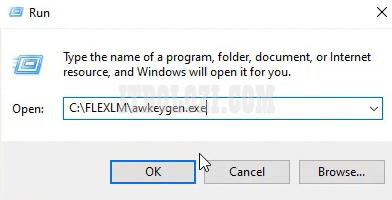 Tiếp theo vào Run gõ C:FLEXLMawkeygen.exe