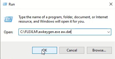 Tiếp tục gõ C:FLEXLMawkeygen.exe aw.dat
