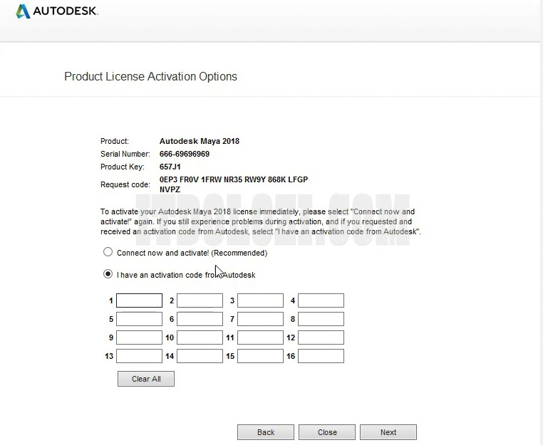 Chọn I have an activate code from Autodesk sau đó nhấn Next