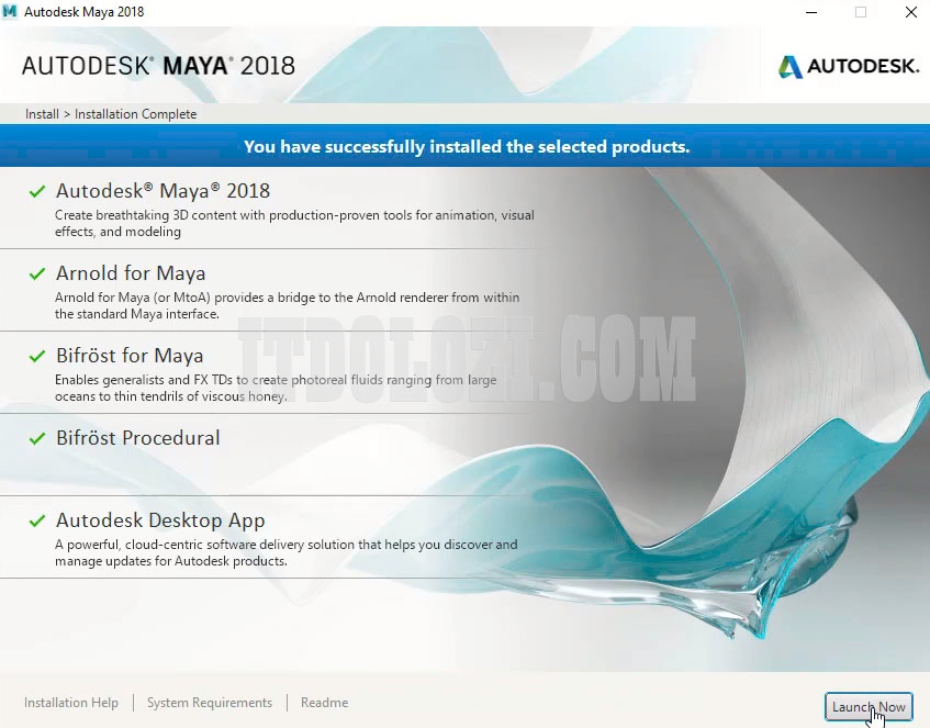 Hoàn tất cài đặt Autodesk Maya 2018