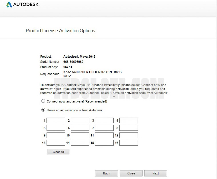 Chọn I have an activate code from Autodesk sau đó nhấn Next