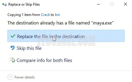 Chọn Replace the file in the destination