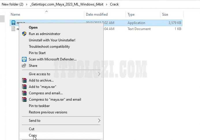 Truy cập vào thư mục Crack sau đó Copy File Maya