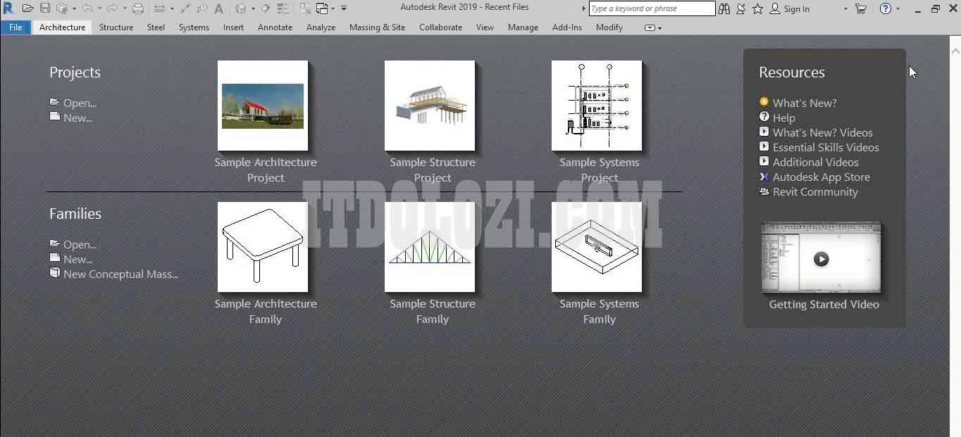Giao diện phần mềm Autodesk Revit 2019