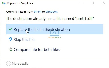 Chọn Replace the file a the destination