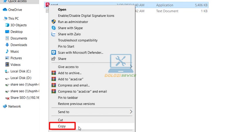 Sao chép file kích hoạt Autocad 2023