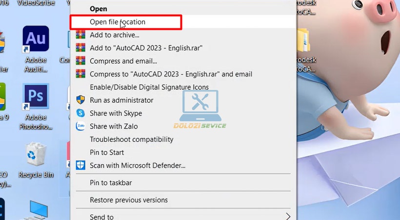 Mở thư mục gốc Autocad 2023